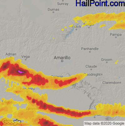 Hail Map for Amarillo, TX Region on June 5, 2025