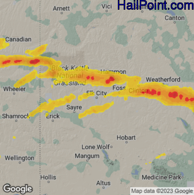 Hail Map for Elk City, OK Region on June 5, 2025 