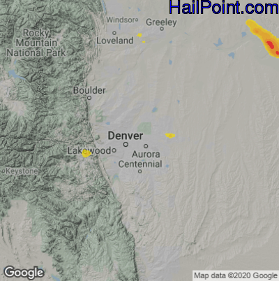 Hail Map for Denver, CO Region on June 5, 2025