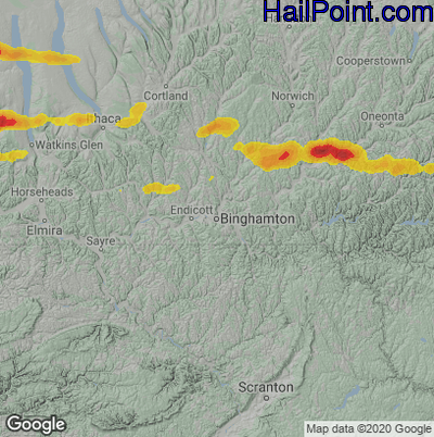 Hail Map for Binghamton, NY Region on June 5, 2025 