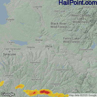 Hail Map for Utica, NY Region on June 5, 2025