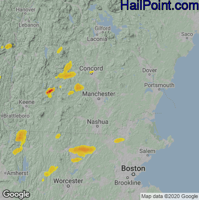 Hail Map for Manchester, NH Region on June 6, 2025
