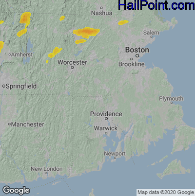 Hail Map for Woonsocket, RI Region on June 6, 2025