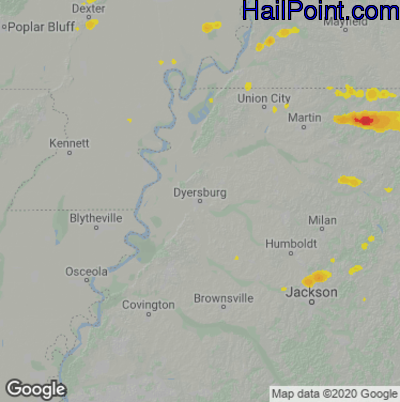 Hail Map Dyersburg, TN June 06, 2025 