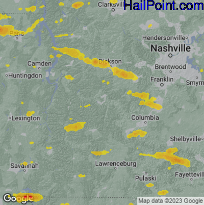 Hail Map for Centerville, TN Region on June 6, 2025
