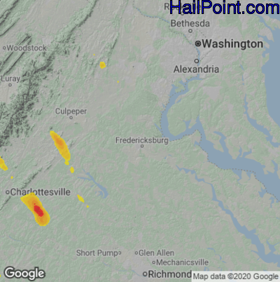 Hail Map for Fredericksburg, VA Region on June 6, 2025