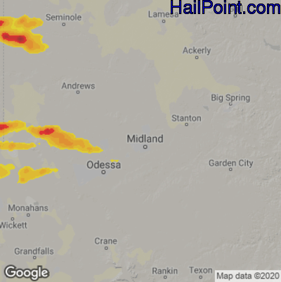 Hail Map for Midland, TX Region on June 7, 2025