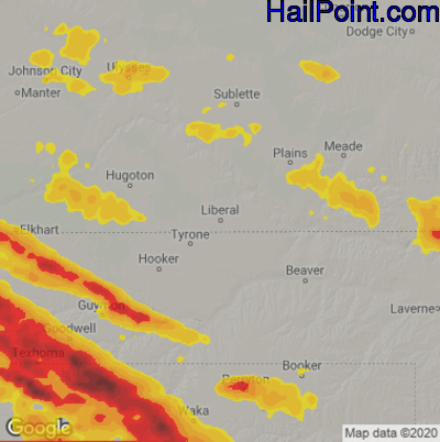 Hail Map for Liberal, KS Region on June 7, 2025
