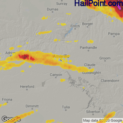 Hail Map for Amarillo, TX Region on June 7, 2025