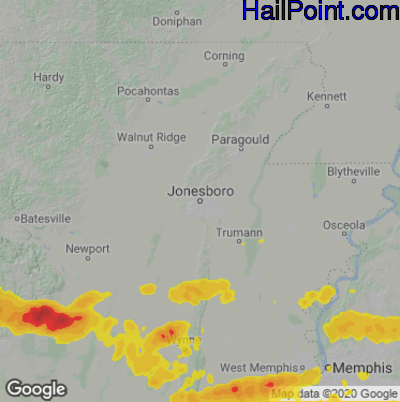 Hail Map for Jonesboro, AR Region on June 7, 2025