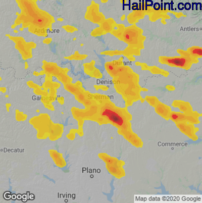 Hail Map for Sherman, TX Region on June 8, 2025