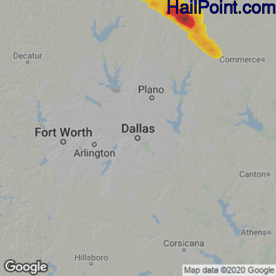 Hail Map for Dallas, TX Region on June 8, 2025