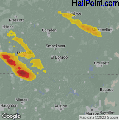 Hail Map for El Dorado, AR Region on June 8, 2025