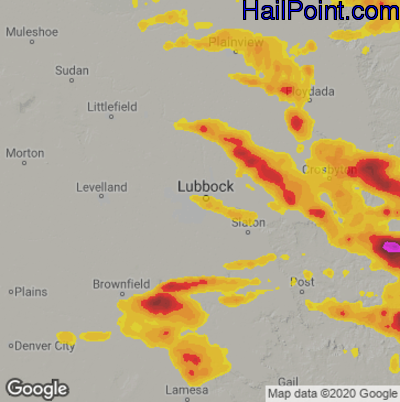Hail Map for Lubbock, TX Region on June 8, 2025 