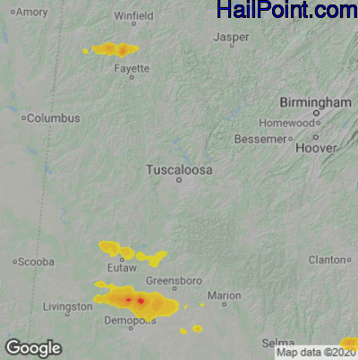 Hail Map for Tuscaloosa, AL Region on June 8, 2025 