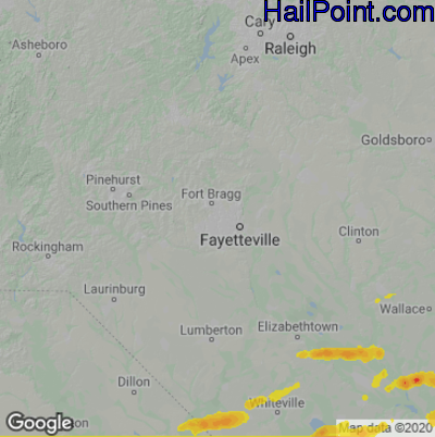 Hail Map for Fayetteville, NC Region on June 8, 2025