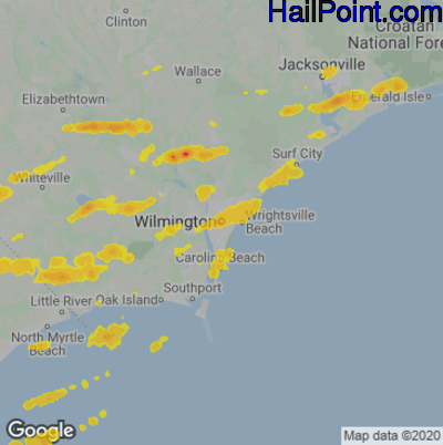 Hail Map for Wilmington, NC Region on June 8, 2025