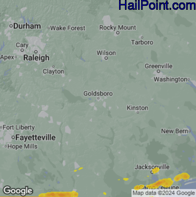 Hail Map for Goldsboro, NC Region on June 8, 2025