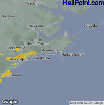 Hail Map for Morehead City, NC Region on June 8, 2025