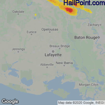 Hail Map for Lafayette, LA Region on June 8, 2025