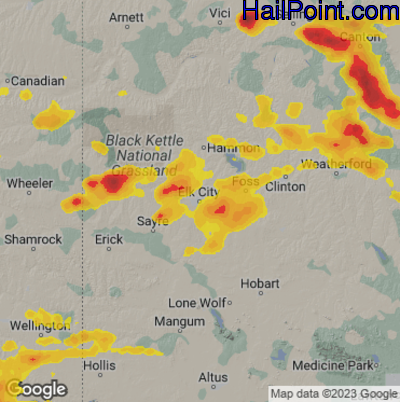 Hail Map for Elk City, OK Region on June 8, 2025