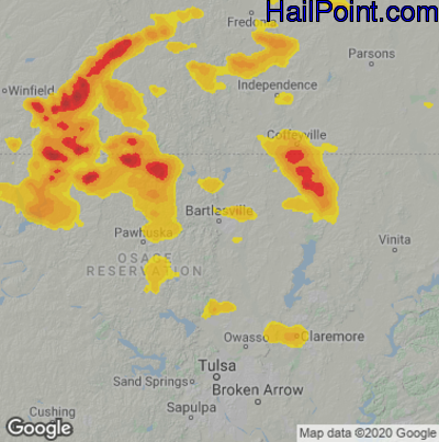 Hail Map for Bartlesville, OK Region on June 8, 2025