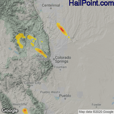 Hail Map for Colorado Springs, CO Region on June 8, 2025 