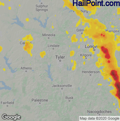 Hail Map for Tyler, TX Region on June 8, 2025