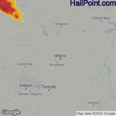 Hail Map for Waco, TX Region on June 8, 2025