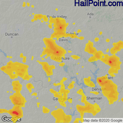 Hail Map for Ardmore, OK Region on June 8, 2025