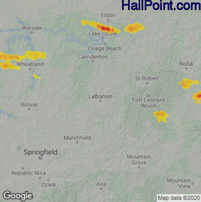 Hail Map for Lebanon, MO Region on June 9, 2025