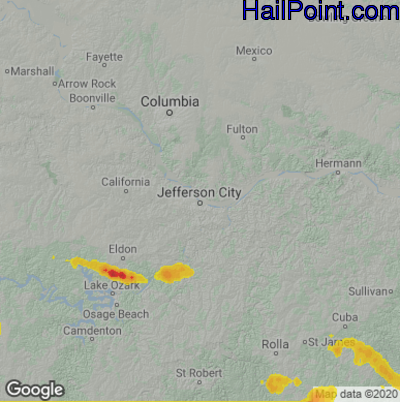 Hail Map for Jefferson City, MO Region on June 9, 2025 