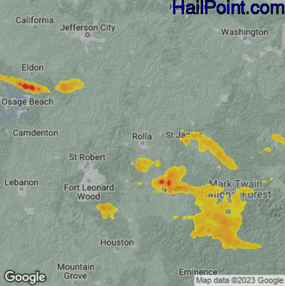 Hail Map for Rolla, MO Region on June 9, 2025