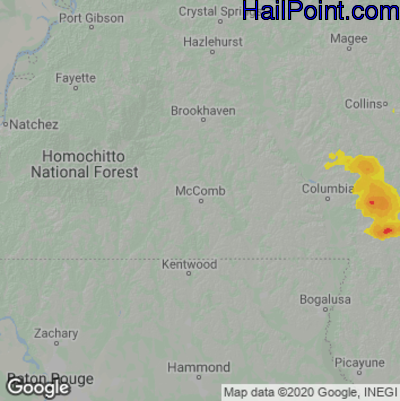 Hail Map for McComb, MS Region on June 9, 2025 