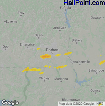 Hail Map for Dothan, AL Region on June 9, 2025 