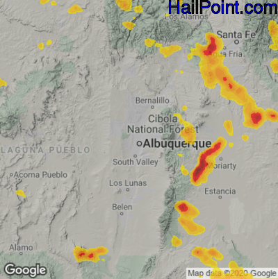 Hail Map for Albuquerque, NM Region on June 9, 2025 