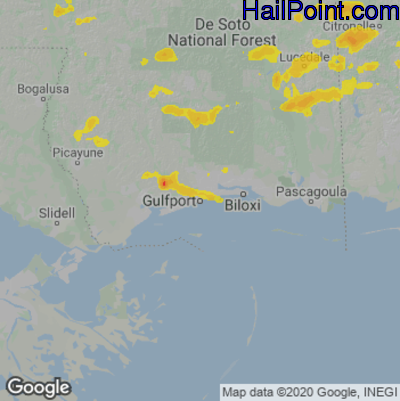 Hail Map for Gulfport, MS Region on June 9, 2025