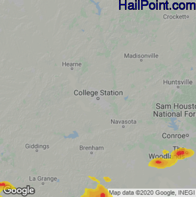 Hail Map for College Station, TX Region on June 9, 2025