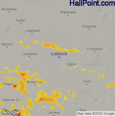 Hail Map for Lubbock, TX Region on June 10, 2025 