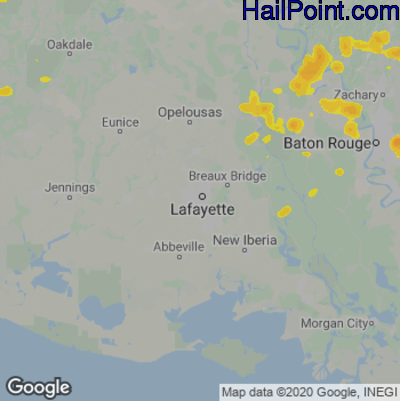 Hail Map for Lafayette, LA Region on June 10, 2025