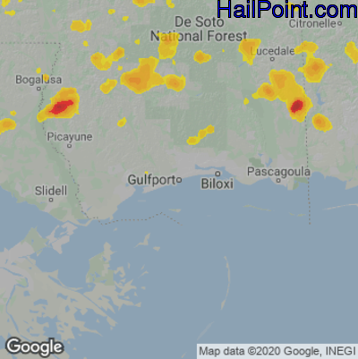 Hail Map for Gulfport, MS Region on June 10, 2025