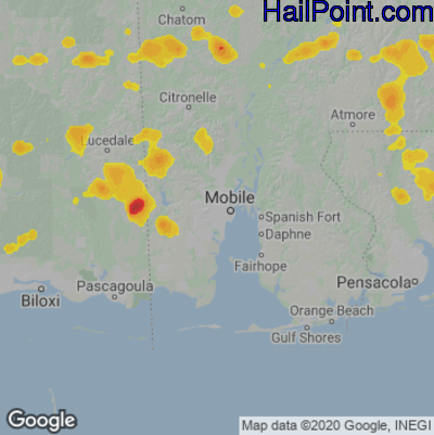 Hail Map for Mobile, AL Region on June 10, 2025