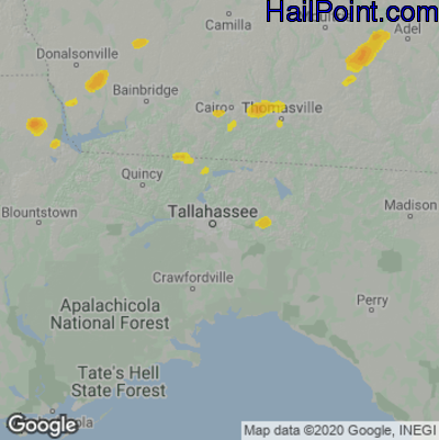 Hail Map for Tallahassee, FL Region on June 10, 2025