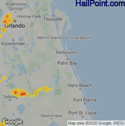 Hail Map for Palm Bay, FL Region on June 10, 2025