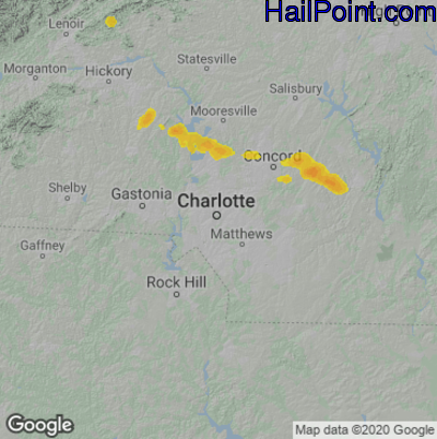 Hail Map for Charlotte, NC Region on June 10, 2025
