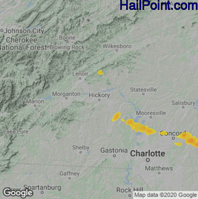 Hail Map for Hickory, NC Region on June 10, 2025