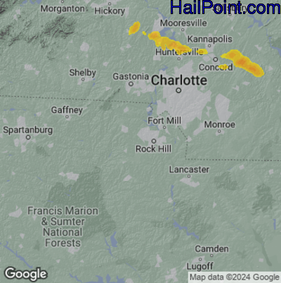 Hail Map for Rock Hill, SC Region on June 10, 2025
