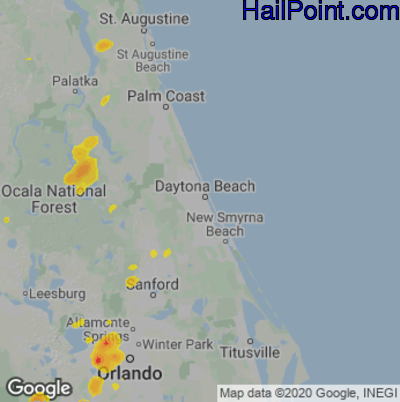 Hail Map for Daytona Beach, FL Region on June 10, 2025 