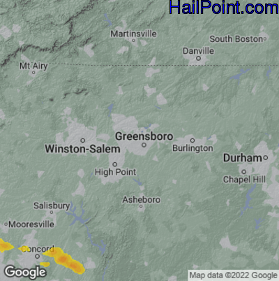Hail Map for Greensboro, NC Region on June 10, 2025