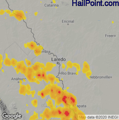 Hail Map for Laredo, TX Region on June 11, 2025